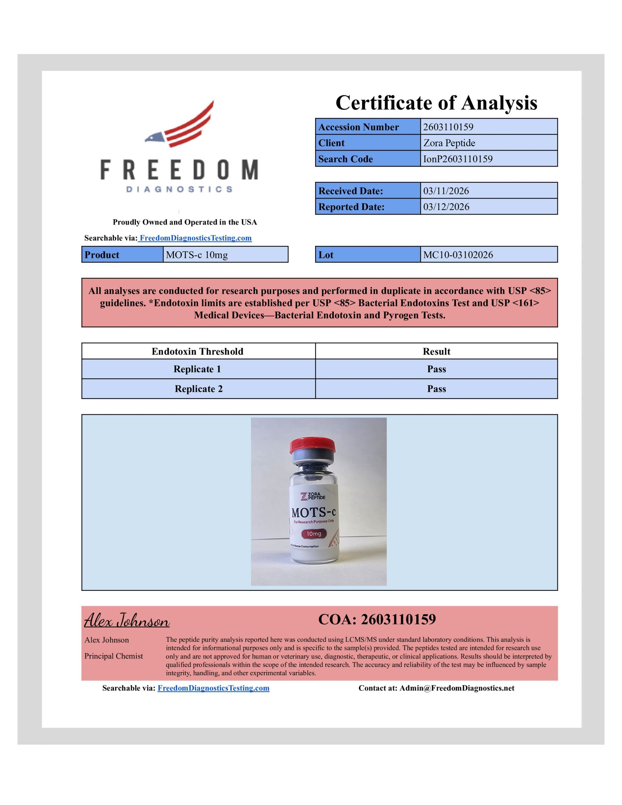 Lab report preview for MOTS-c 10mg