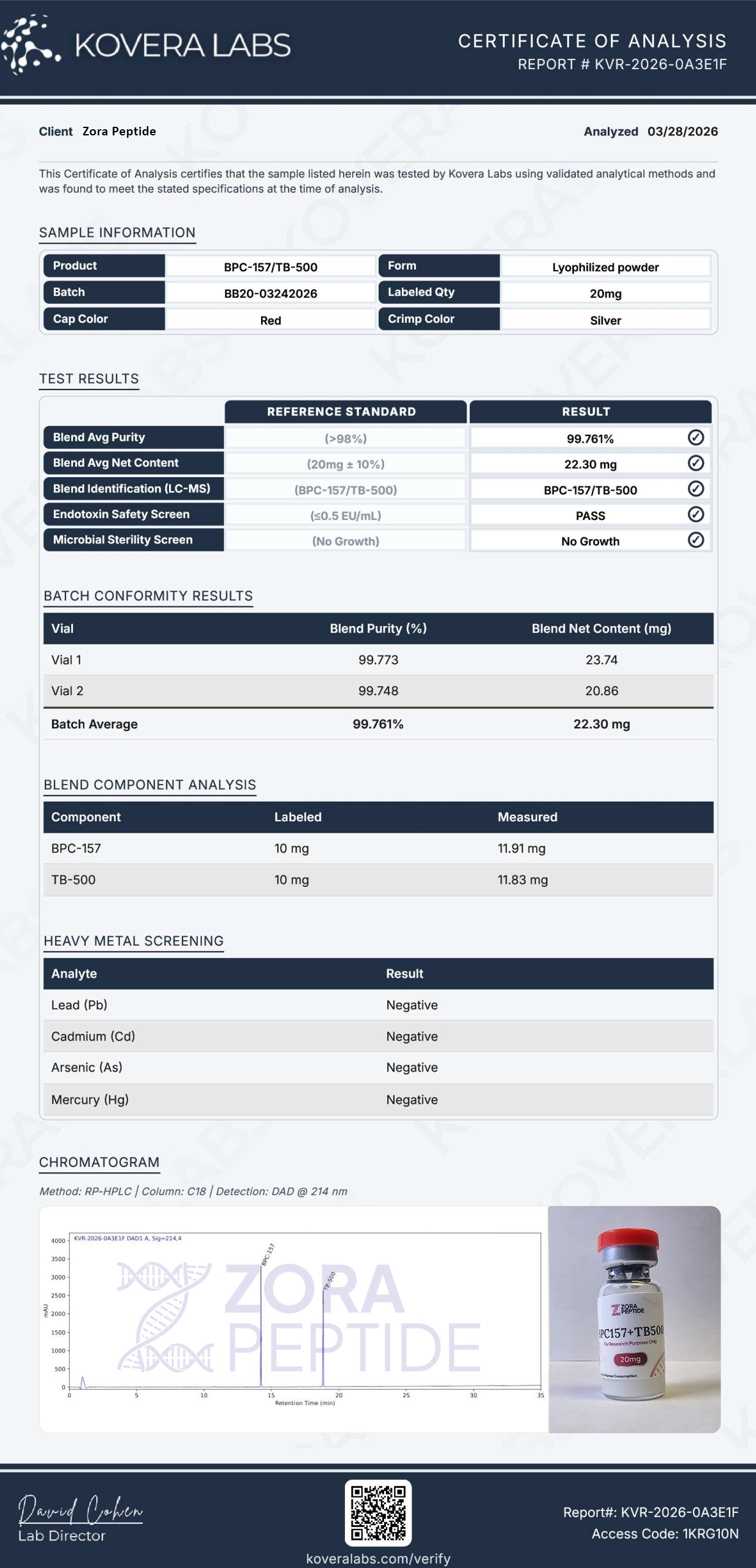 Lab report preview for BPC-157 + TB-500 20mg